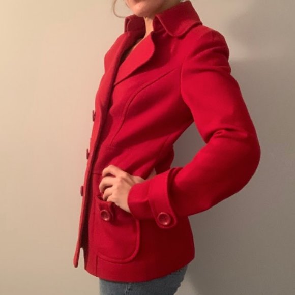 Bright Red Pea Coat Forever 21 - Picture 3 of 10